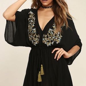 Lulus Black Embroidered Boho Dress